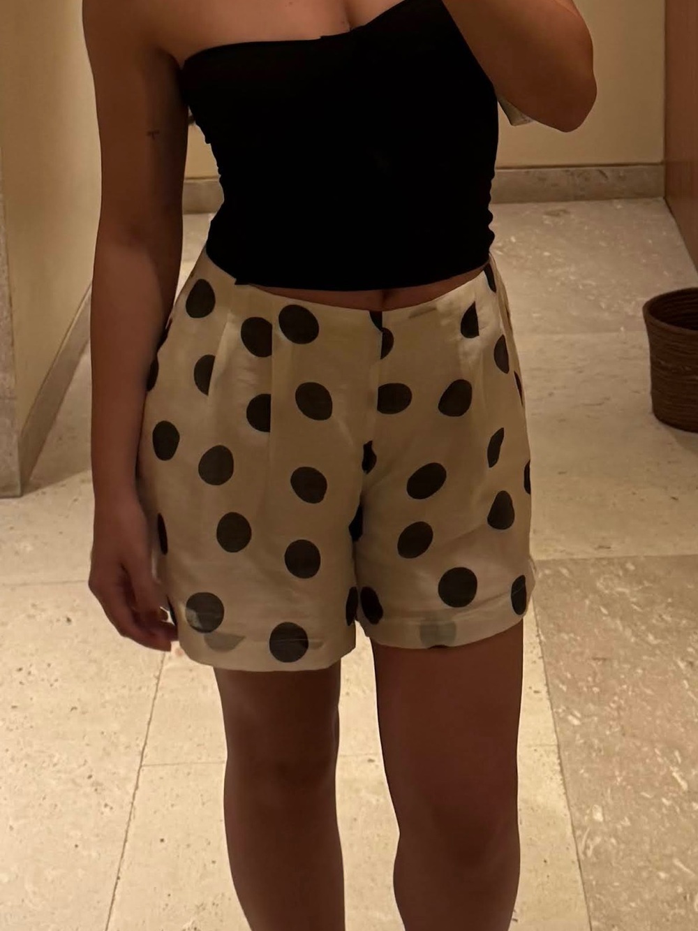 Zara White Shorts with Black Polka Dots